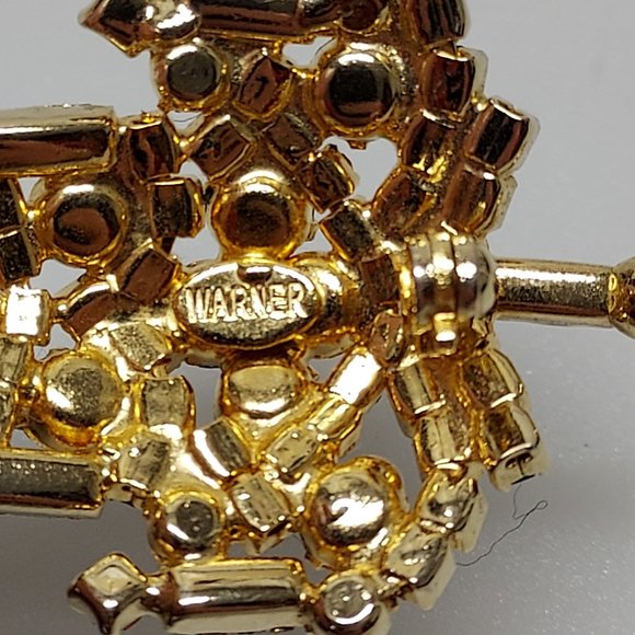 VTG JOSEPH WARNER SPARKLE JEWELED RHINESTONE GOLD TONE CHRISTMAS TREE BROOCH PIN - Picture 9 of 10